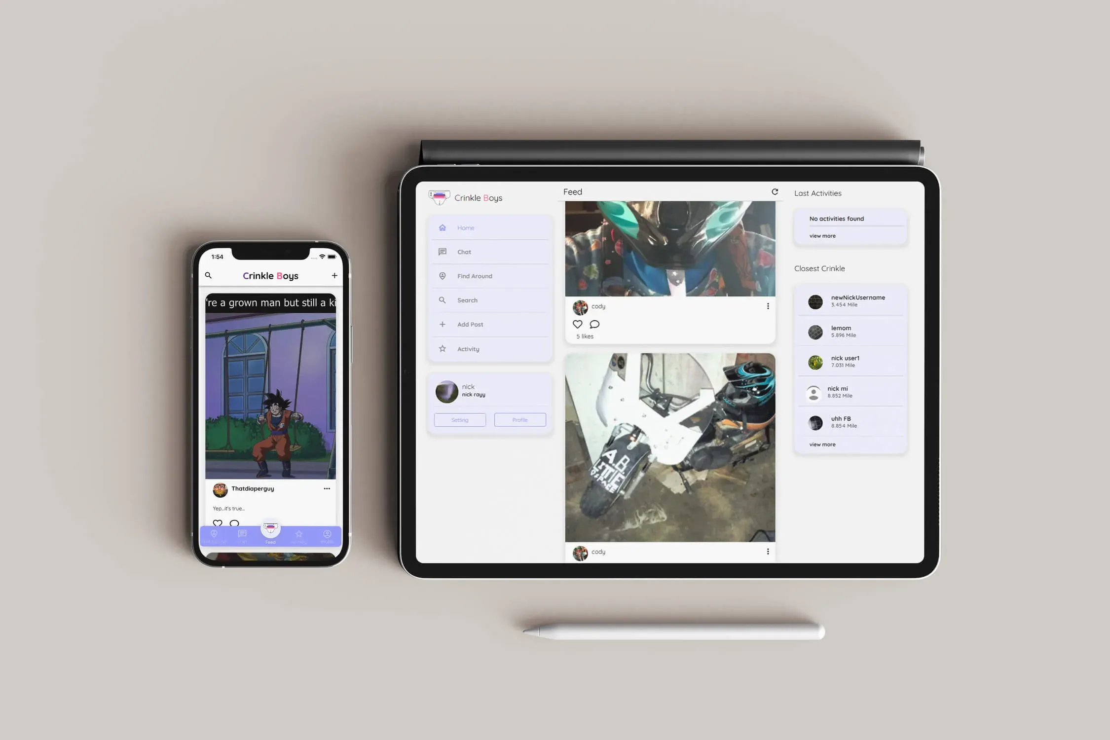 Crinkle Boys social and dating app built with Flutter